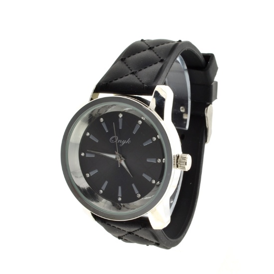 New Onyk, Stainless Steel Back, Water Resistant, Black Rubber Strap, Ladies Watch