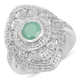 0.75CT Round Cut Emerald and Diamond Sterling Silver Ring - Great Investment - Lustrous Piece! -PNR-