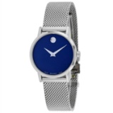 Movado Women's Museum Classic Round Stainless Steel Case Mother of Pearl Dial Sapphire Push/Pull Qua
