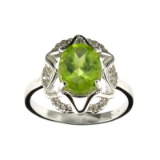 APP: 0.9k Fine Jewelry 2.28CT Green Peridot And Colorless Topaz Platinum Over Sterling Silver Ring