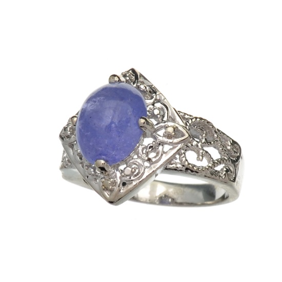 APP: 2.3k Fine Jewelry 2.80CT Oval Cut Cabochon Tanzanite And Platinum Over Sterling Silver Ring