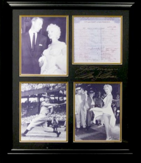 *Rare Marilyn Monroe and Joe DiMaggio Museum Framed Collage - Plate Signed