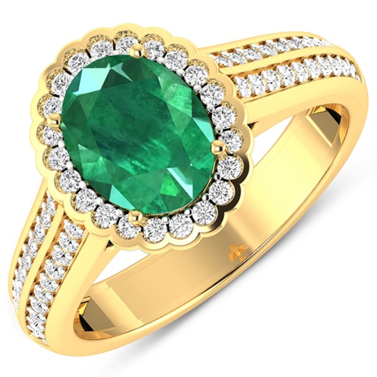 APP: 10.2k Gorgeous 14K Yellow Gold 1.41CT Oval Cut Zambian Emerald and White Diamond Ring - Great I