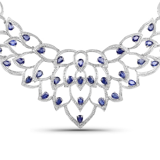 APP: 7.4k 30.60CT Pear Cut Sapphire and White Diamond Silver Necklace - Great Investment - Mesmerizi