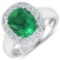 APP: 17k Gorgeous 14K White Gold 2.16CT Cushion Cut Zambian Emerald and White Diamond Ring - Great I