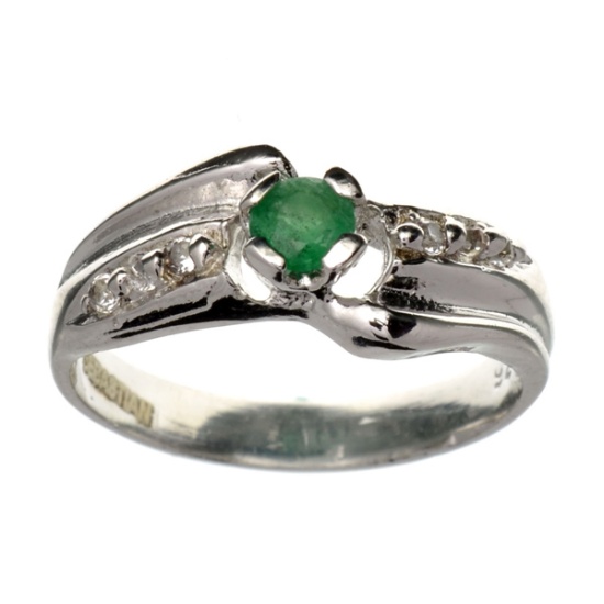 Designer Sebastian 0.15CT Green Beryl Emerald And Topaz Platinum Over Sterling Silver Ring