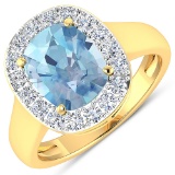 APP: 10.4k Gorgeous 14K Yellow Gold 2.71CT Cushion Cut Aquamarine and White Diamond Ring - Great Inv