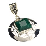 Fine Jewelry Designer Sebastian 10.15CT Square Cut Green Beryl Emerald and Sterling Silver Pendant