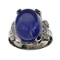 14KT. White Gold, 14.29CT Oval Cut Cabochon Tanzanite Ring