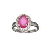 APP: 1k Fine Jewerly 1.90CT Oval Cut Ruby And White Sapphire Sterling Silver Ring