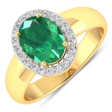 APP: 9.6k Gorgeous 14K Yellow Gold 1.41CT Oval Cut Zambian Emerald and White Diamond Ring - Great In