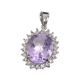 APP: 0.6k Fine Jewelry 3.40CT Purple Amethyst And White Sapphire Sterling Silver Pendant