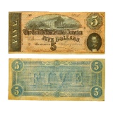 Rare 1864 $5 The Confederate States of America Richmond Note - Great Investment -