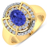 APP: 7.6k Gorgeous 14K Yellow Gold 1.06CT Oval Cut Tanzanite and White Diamond Ring - Great Investme