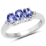 0.99 Oval Cut Tanzanite and Diamond .925 Sterling Silver Ring