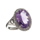 APP: 1k Fine Jewelry 8.90CT Purple Amethyst And White Sapphire Sterling Silver Ring