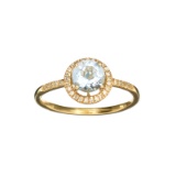 Fine Jewelry Designer Sebastian 14KT. Gold, 0.93CT Round Cut Blue Aquamarine And Diamond Ring