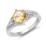 1.32 Cushion Cut Citrine and White Topaz .925 Sterling Silver Ring