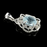 Fine Jewelry 2.34CT Aquamarine Beryl And Colorless Topaz Platinum Over Sterling Silver Pendant