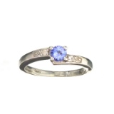 APP: 0.7k Fine Jewelry 0.40CT Tanzanite And Colorless Topaz Platinum Over Sterling Silver Ring