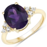APP: 1.7k 10KT Yellow Gold 3.20CT African Amethyst and White Topaz Ring -Great Investment- (Vault_Q)