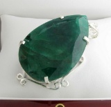 APP: 16k Fine Jewelry Designer Sebastian 394.71CT Pear Cut Emerald and Sterling Silver Pendant