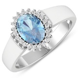 APP: 5.4k Gorgeous 14K White Gold 0.91CT Oval Cut Aquamarine and White Diamond Ring - Great Investme