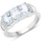 1.84 Cushion Cut Blue Topaz and White Topaz .925 Sterling Silver Ring
