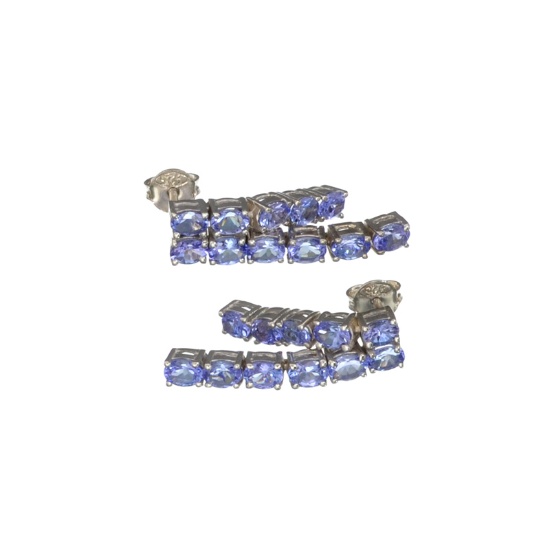 APP: 2.8k Fine Jewelry 3.66CT Oval Cut Tanzanite And Platinum Over Sterling Silver Earrings