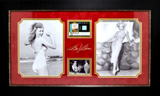 *Rare Marilyn Monroe with Authentic Swatch of Clothing Museum Framed Collage - Plate Signed