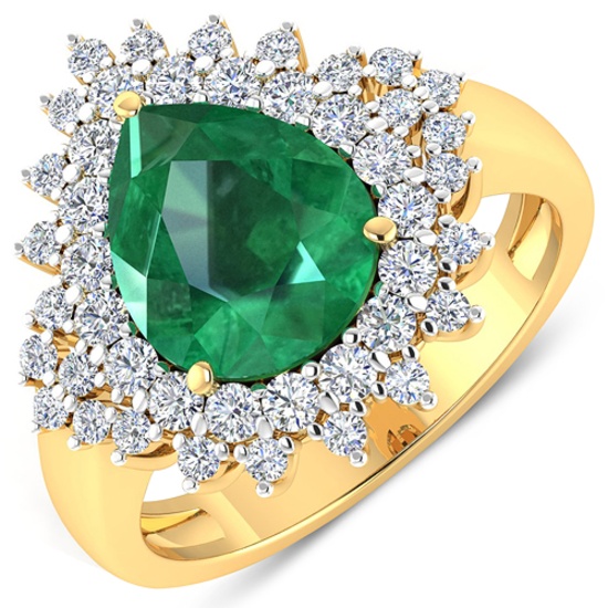 APP: 20k Gorgeous 14K Yellow Gold 2.51CT Pear Cut Zambian Emerald and White Diamond Ring - Great Inv