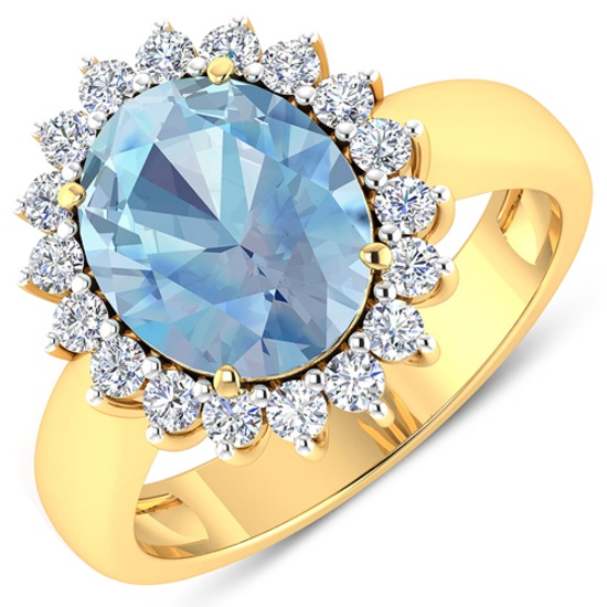 APP: 12.9k Gorgeous 14K Yellow Gold 2.51CT Oval Cut Aquamarine and White Diamond Ring - Great Invest