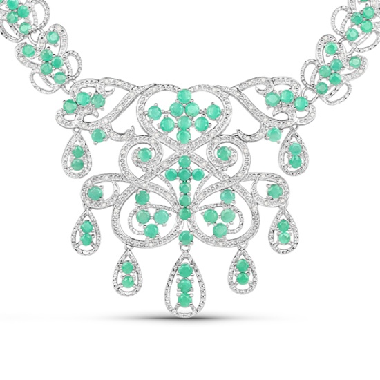APP: 9.4k 18.55CT Round Cut Emerald and White Diamond Silver Necklace - Great Investment - Alluring