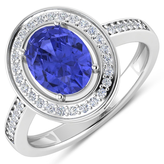 APP: 6.2k Gorgeous 14K White Gold 1.31CT Oval Cut Tanzanite and White Diamond Ring - Great Investmen