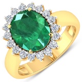 APP: 19.9k Gorgeous 14K Yellow Gold 2.81CT Oval Cut Zambian Emerald and White Diamond Ring - Great I