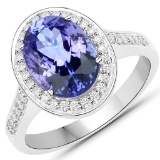 APP: 12k Gorgeous 14KT. White Gold 3.54 Tanzanite and Diamond Ring -PNR-