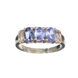 APP: 1.4k Fine Jewelry 1.40CT Oval Cut Tanzanite And White Sapphire Sterling Silver Ring