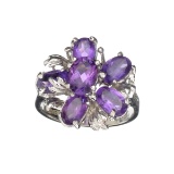 APP: 0.5k Fine Jewelry Designer Sebastian, 2.60CT Oval Cut Amethyst And Sterling Silver Cluster Ring