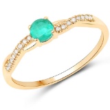 APP: 1.2k 0.23CT Round Cut Zambian Emerald and White Diamond 14K Yellow Gold Ring - Great Investment