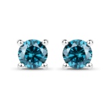 APP: 1.3k 0.51CT Round Cut Blue Diamond 14K White Gold Earrings - Great Investment -PNR-