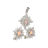 Platinum Over Sterling Silver Opal French Cubic Zirconium Set