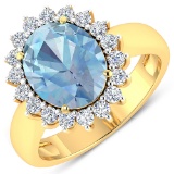 APP: 12.9k Gorgeous 14K Yellow Gold 2.51CT Oval Cut Aquamarine and White Diamond Ring - Great Invest