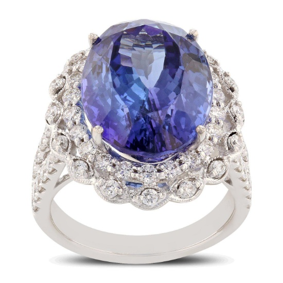 APP: 33.6k 12.01ct Tanzanite and 1.16ctw Diamond 18K White Gold Ring (Vault_R15_22219)