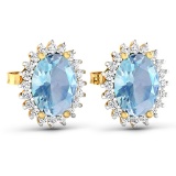APP: 4.8k Gorgeous 14K Yellow Gold 1.82CT Oval Cut Aquamarine and White Diamond Earrings - Great Inv