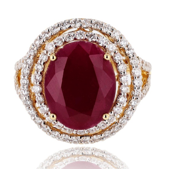 APP: 18.9k 8.44ct UNHEATED Ruby and 1.16ctw Diamond 18K Yellow Gold Ring (GIA CERTIFIED) (Vault_R15_