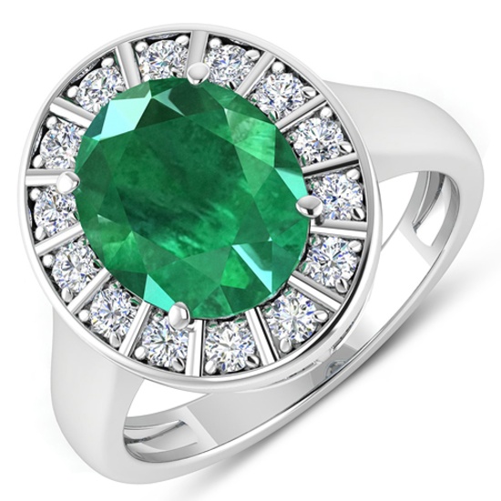 APP: 18.8k Gorgeous 14K White Gold 2.81CT Oval Cut Zambian Emerald and White Diamond Ring - Great In