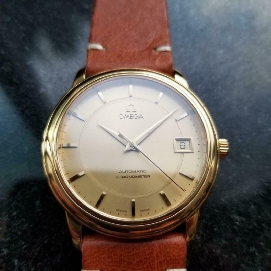*OMEGA 18K Gold Chronometer Automatic w/Date c.2000s Swiss Luxury Men's Watch -P-