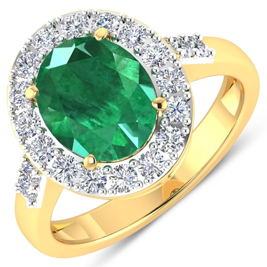 APP: 14.4k Gorgeous 14K Yellow Gold 1.86CT Oval Cut Zambian Emerald and White Diamond Ring - Great I