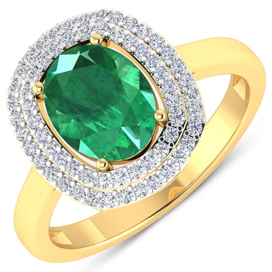 APP: 8.6k Gorgeous 14K Yellow Gold 1.41CT Oval Cut Zambian Emerald and White Diamond Ring - Great In