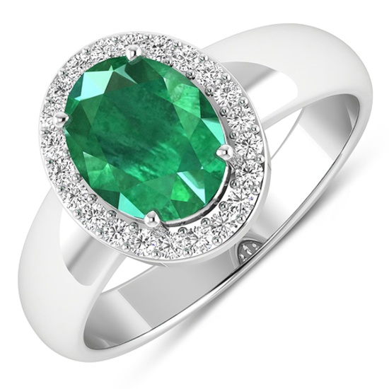 APP: 10k Gorgeous 14K White Gold 1.41CT Oval Cut Zambian Emerald and White Diamond Ring - Great Inve